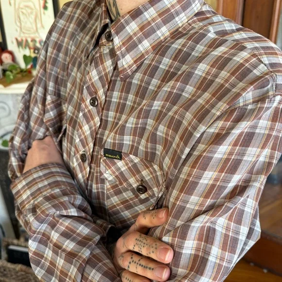 💀 SOLD 💀 Vintage 70s Cropped Boxy Plaid Semi-Sheer Western by Maverick ~ Size M - Picture 5 of 9